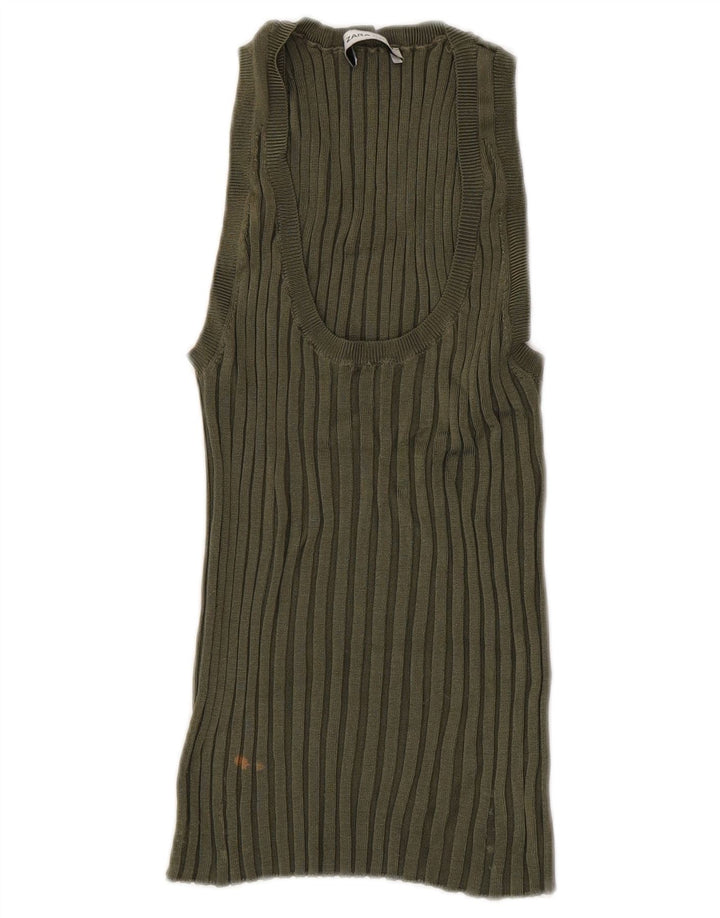 Canotta da donna Zara UK 14 grande in viscosa kaki