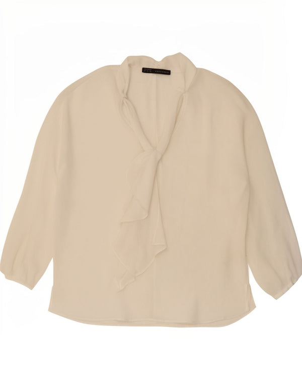 Top Zara da donna a maniche lunghe con cravatta frontale trasparente UK 16 grande bianco
