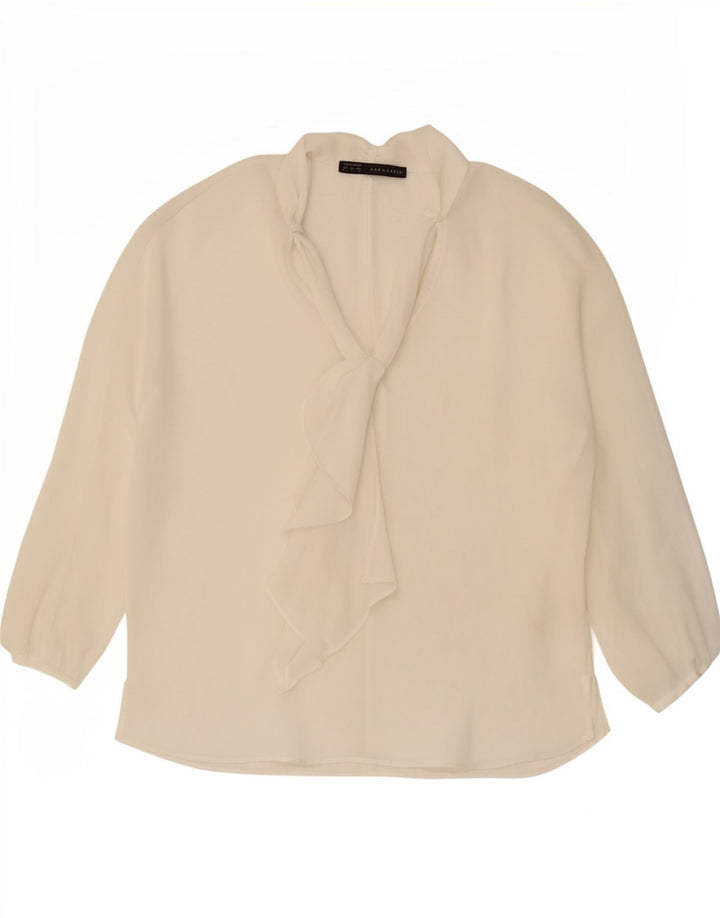 Top Zara da donna a maniche lunghe con cravatta frontale trasparente UK 16 grande bianco