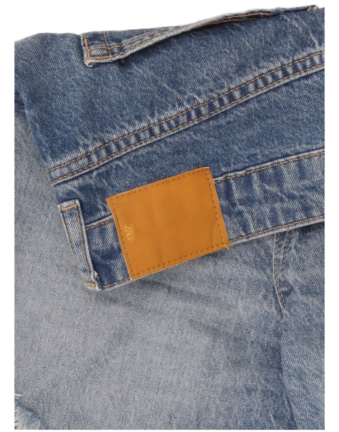 Pantaloncini di jeans invecchiati a vita alta da donna Zara W30 blu medio