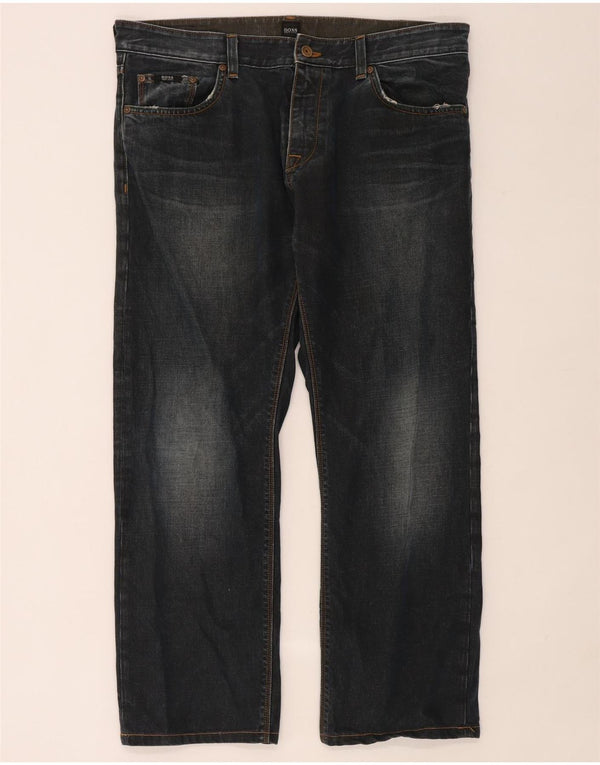 Jeans dritti da uomo Hugo Boss W38 L32 cotone blu navy
