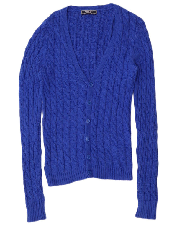 Maglione cardigan da uomo Zara in cotone blu medio