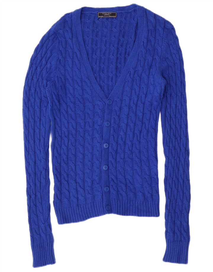 Maglione cardigan da uomo Zara in cotone blu medio
