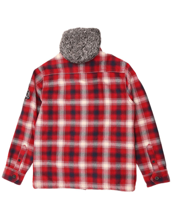 Camicia da uomo in flanella con cappuccio da boscaiolo Superdry 2XL cotone a quadri rosso