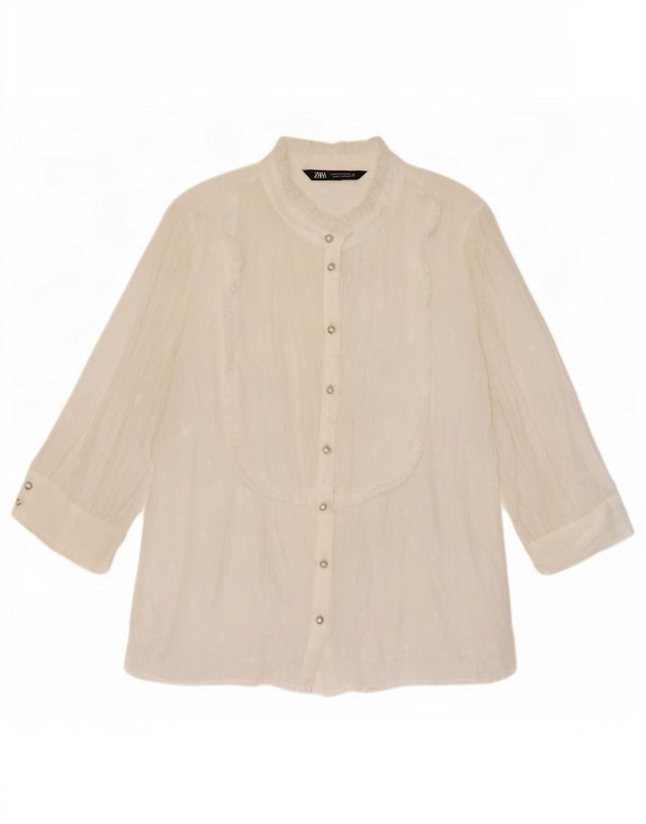 Zara Donna Camicetta Trasparente con Maniche a 3/4 UK 14 Bianco Medio