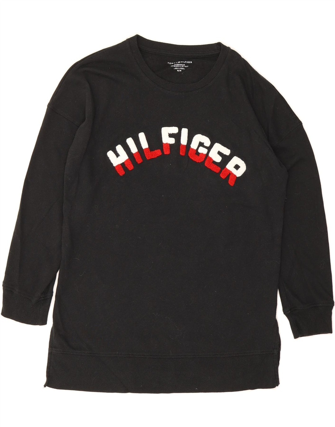 TOMMY HILFIGER Mens Graphic Sweatshirt Jumper Medium Black Cotton Vintage Tommy Hilfiger and Second-Hand Tommy Hilfiger from Messina Hembry 