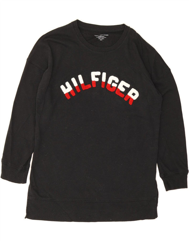 TOMMY HILFIGER Mens Graphic Sweatshirt Jumper Medium Black Cotton Vintage Tommy Hilfiger and Second-Hand Tommy Hilfiger from Messina Hembry 