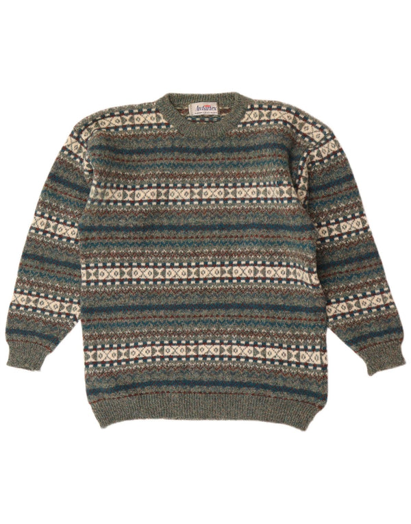 Maglione maglione girocollo da uomo Anartex XL verde lana Fair Isle