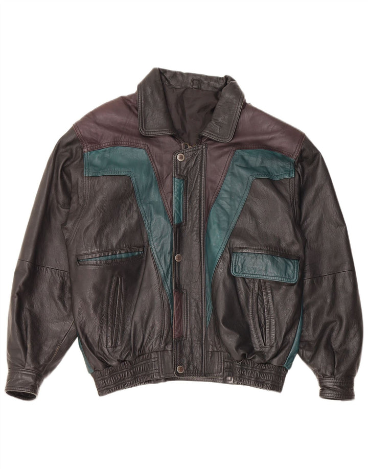 Giacca in pelle vintage da uomo IT 48 in pelle color block nera media