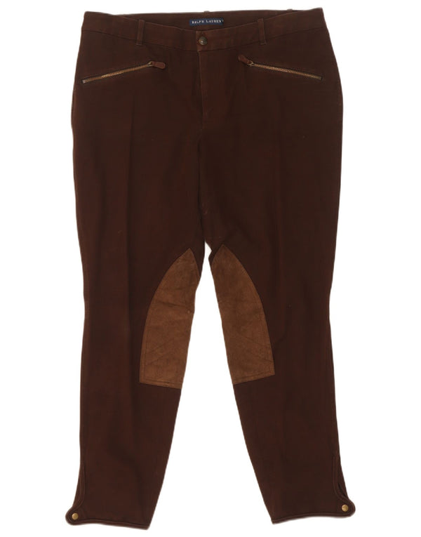 Pantaloni casual slim da donna Ralph Lauren US 14 XL W34 L27 Marrone Colourblock