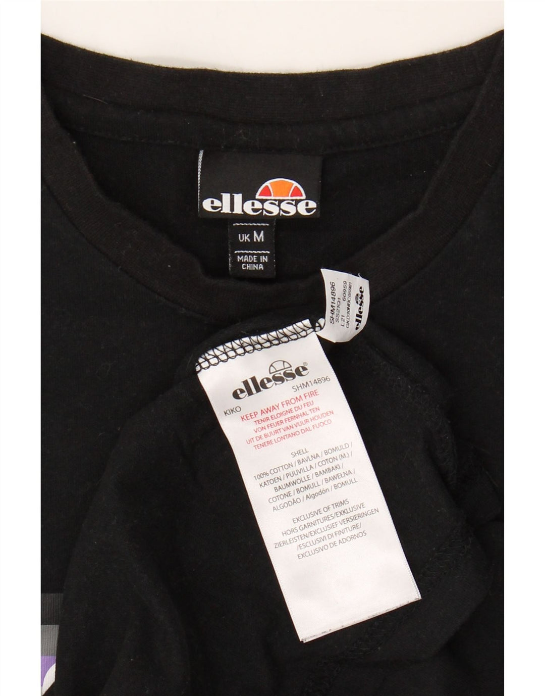 ELLESSE Mens Graphic T-Shirt Top Medium Black Cotton Vintage Ellesse and Second-Hand Ellesse from Messina Hembry 