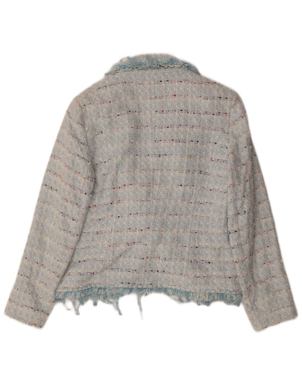 Jaeger Womens Open Blazer Jacket UK 14 Medium Blue Striped Cotton