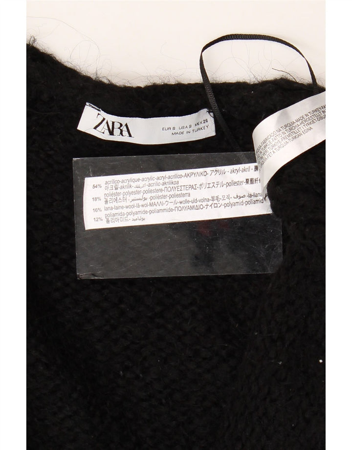 ZARA Maglione Cardigan Aperto a Linea Lunga Oversize da Donna UK 10 Piccolo Nero