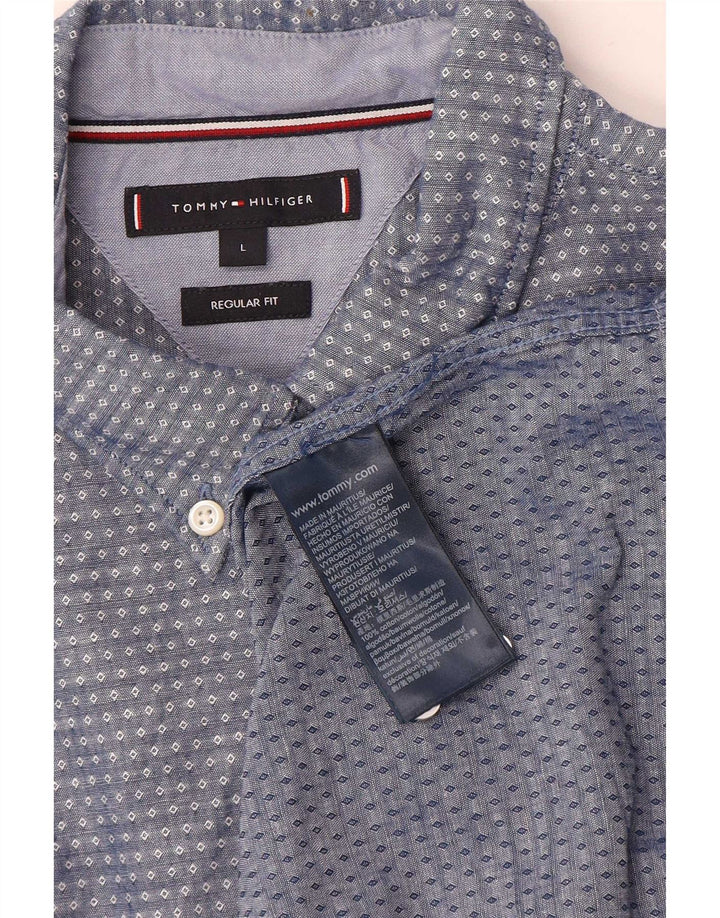 Camicia da uomo Regular Fit Tommy Hilfiger Large in cotone maculato blu