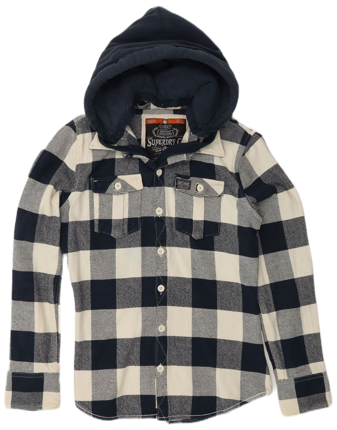 Camicia in flanella con cappuccio da bambino SUPERDRY 15-16 anni Chevron grande blu navy