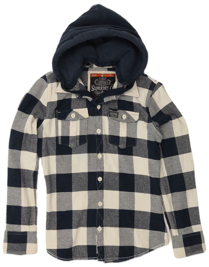 Camicia in flanella con cappuccio da bambino SUPERDRY 15-16 anni Chevron grande blu navy