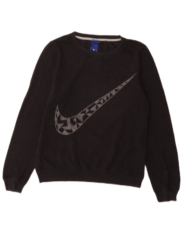 Felpa con grafica NIKE da donna, maglione UK 14, cotone nero medio