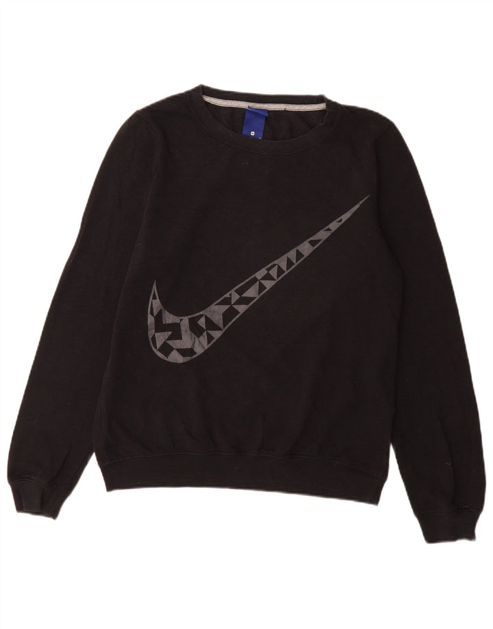 Felpa con grafica NIKE da donna, maglione UK 14, cotone nero medio