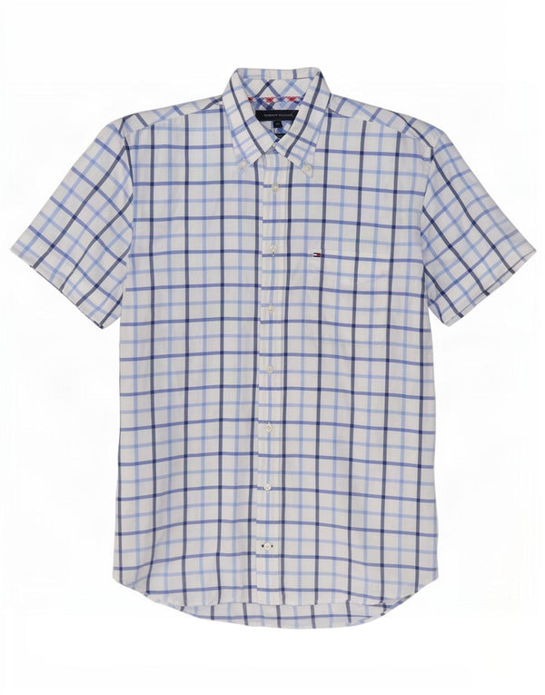 Camicia a maniche corte da uomo Tommy Hilfiger in cotone a quadri bianco medio