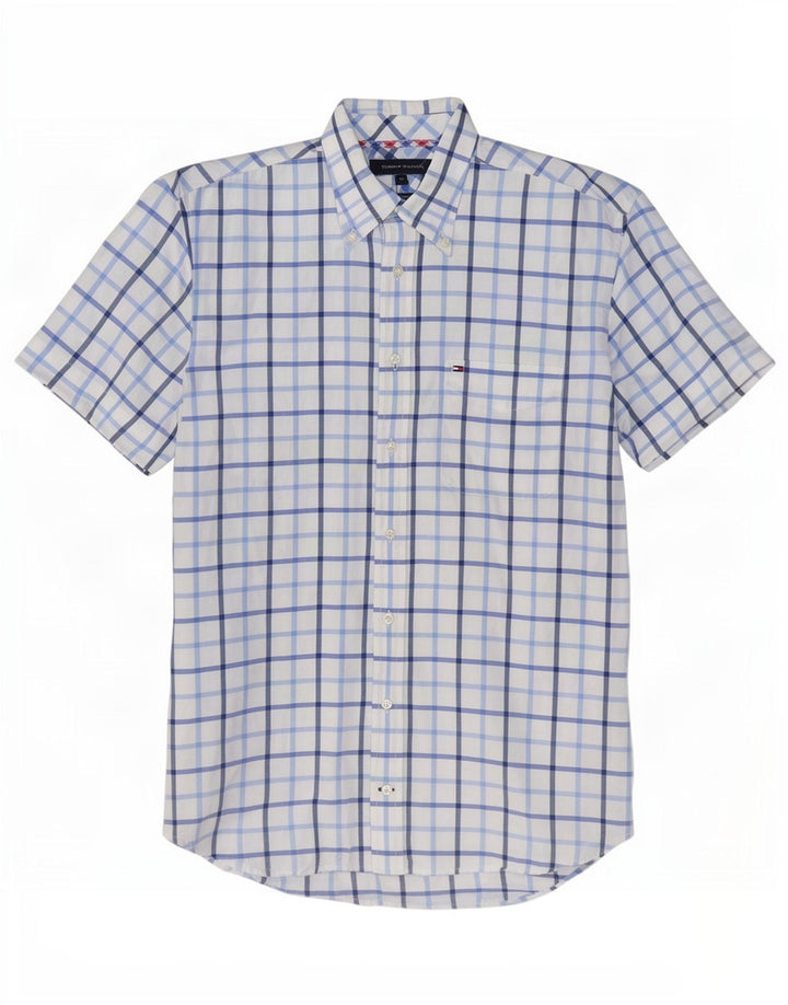 Camicia a maniche corte da uomo Tommy Hilfiger in cotone a quadri bianco medio