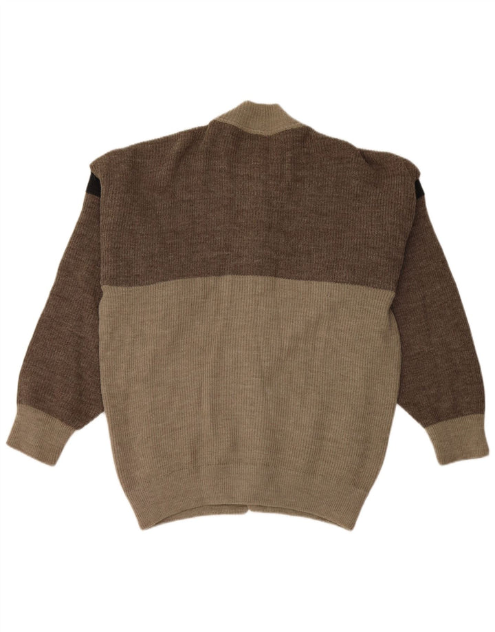 Maglione cardigan da uomo vintage grande blocco di colore grigio