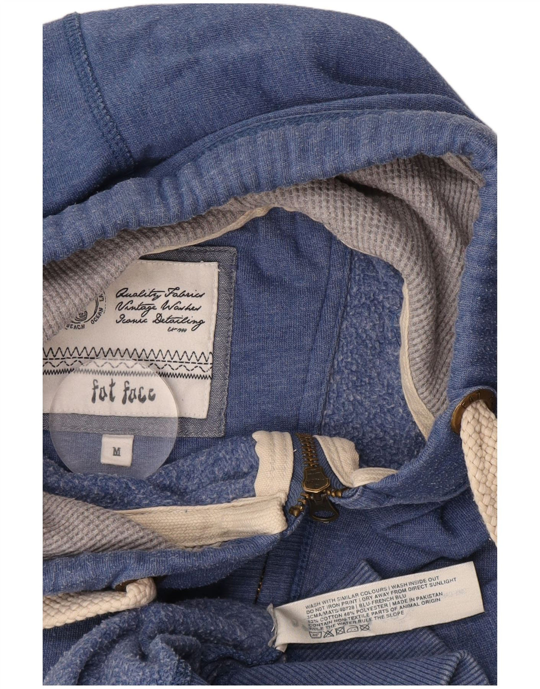 Maglione con cappuccio e zip da uomo Fat Face in cotone blu medio