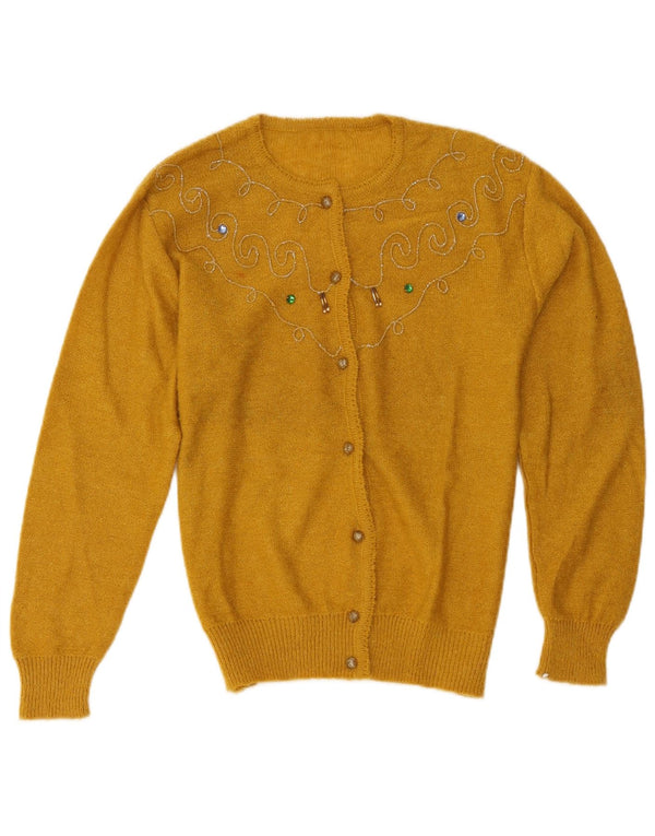 Maglione cardigan da donna vintage UK 14 giallo medio