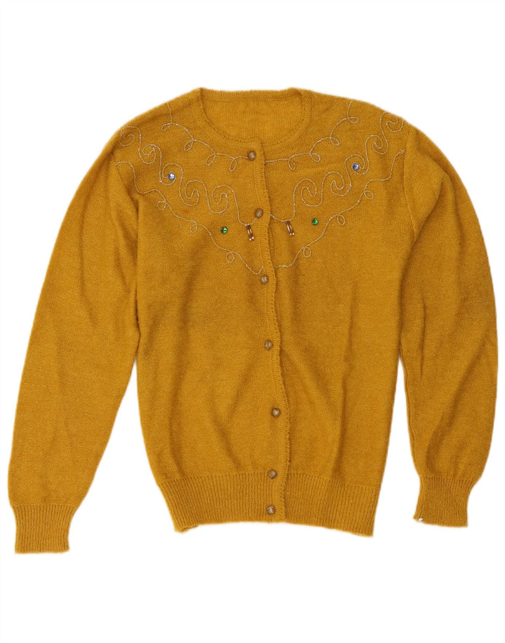 Maglione cardigan da donna vintage UK 14 giallo medio