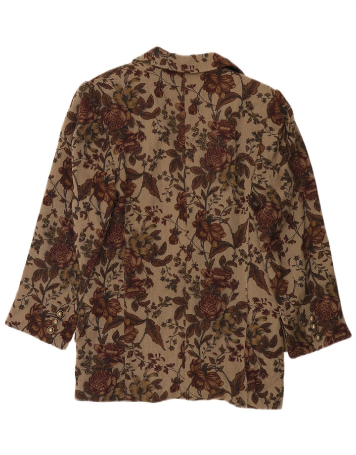 Giacca blazer vintage da donna a 1 bottone UK 10 piccolo floreale marrone