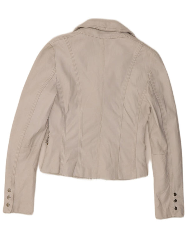 Giacca blazer in pelle da donna vintage IT 44 in pelle bianca media