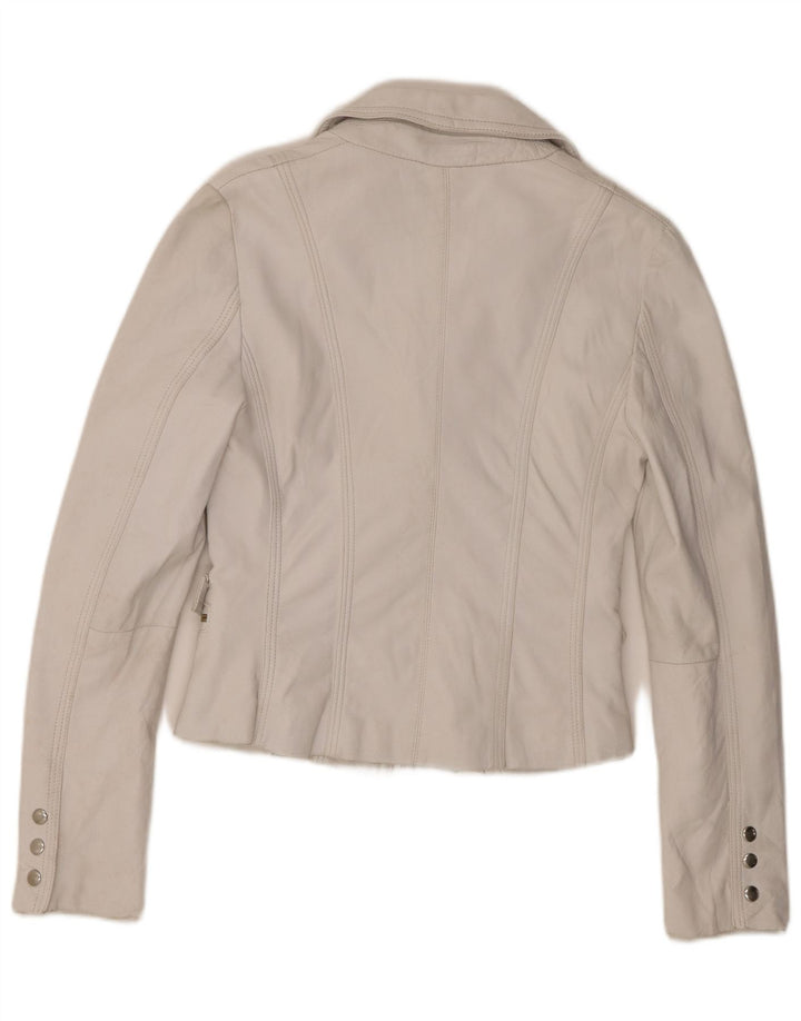 Giacca blazer in pelle da donna vintage IT 44 in pelle bianca media