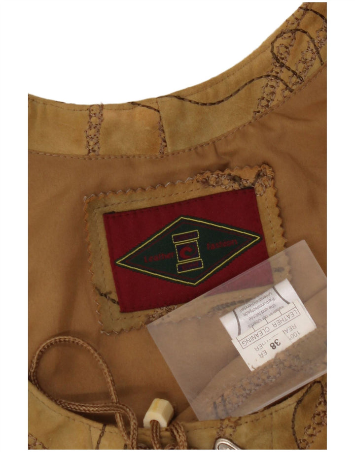 Gilet in pelle scamosciata da donna VINTAGE EU 38 in pelle floreale marrone medio