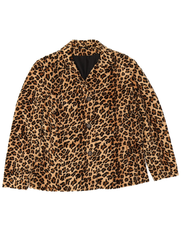 Giacca blazer vintage da donna a 3 bottoni UK 14 grande stampa animalier beige