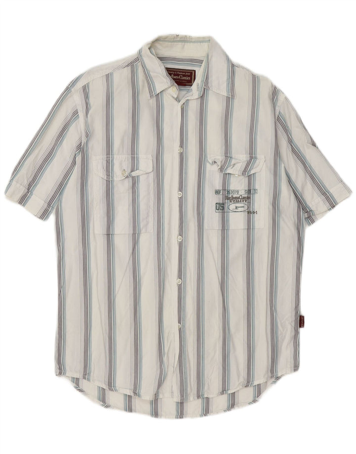 Camicia a maniche corte grafica da uomo Marlboro Classics a righe bianche medie
