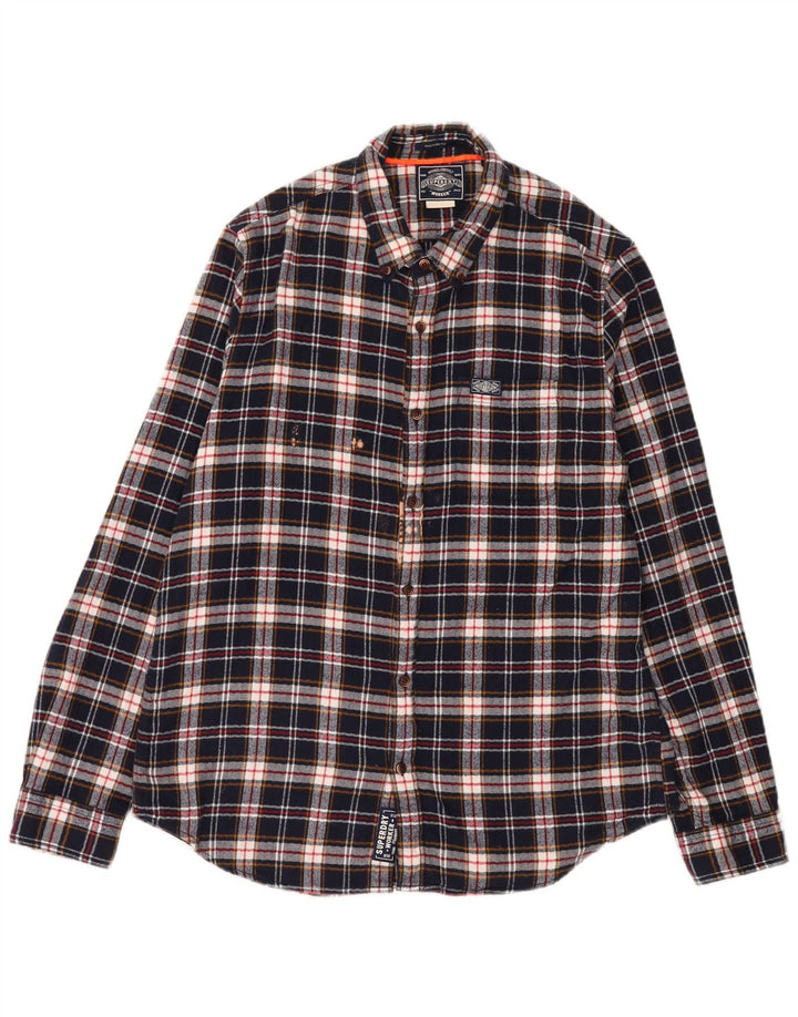 Camicia da uomo in flanella vestibilità regolare Superdry XL in cotone a quadri blu navy