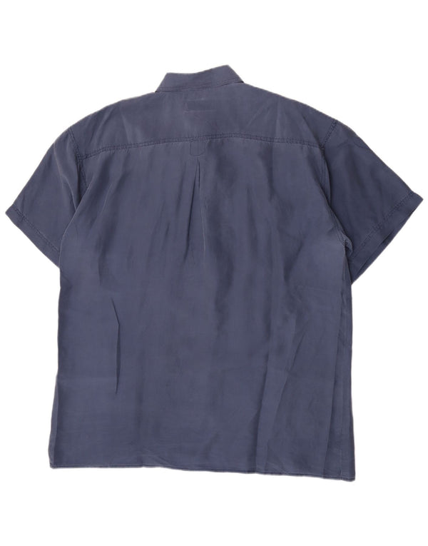 Camicia vintage da uomo a maniche corte grande classica in seta blu