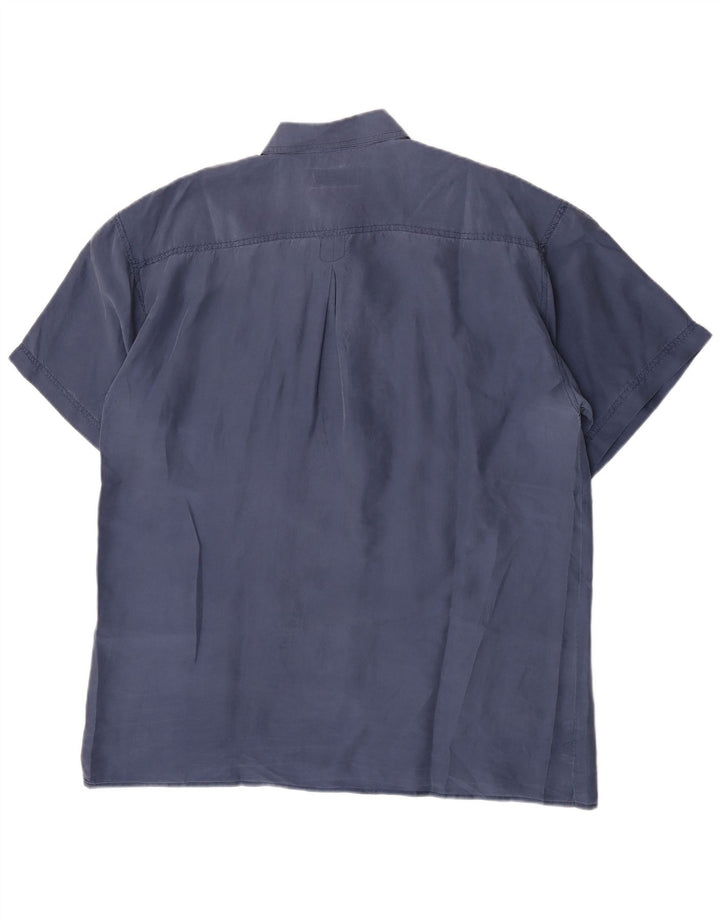 Camicia vintage da uomo a maniche corte grande classica in seta blu
