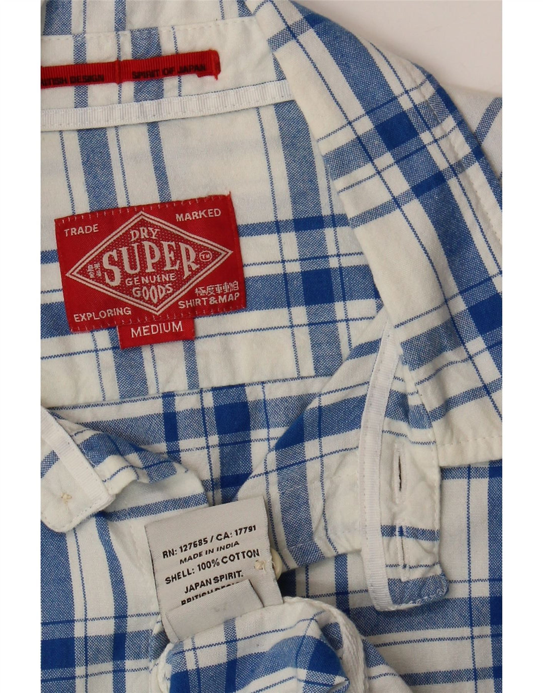 SUPERDRY Mens Short Sleeve Shirt Medium Blue Check Cotton Vintage Superdry and Second-Hand Superdry from Messina Hembry 