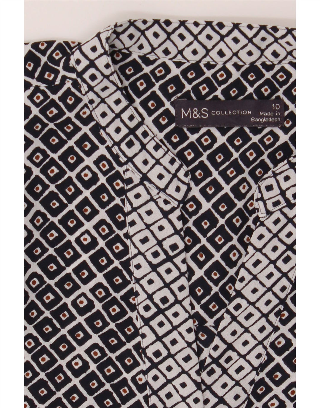 MARKS & SPENCER Womens Blouse Top UK 10 Small  Navy Blue Geometric Vintage Marks & Spencer and Second-Hand Marks & Spencer from Messina Hembry 