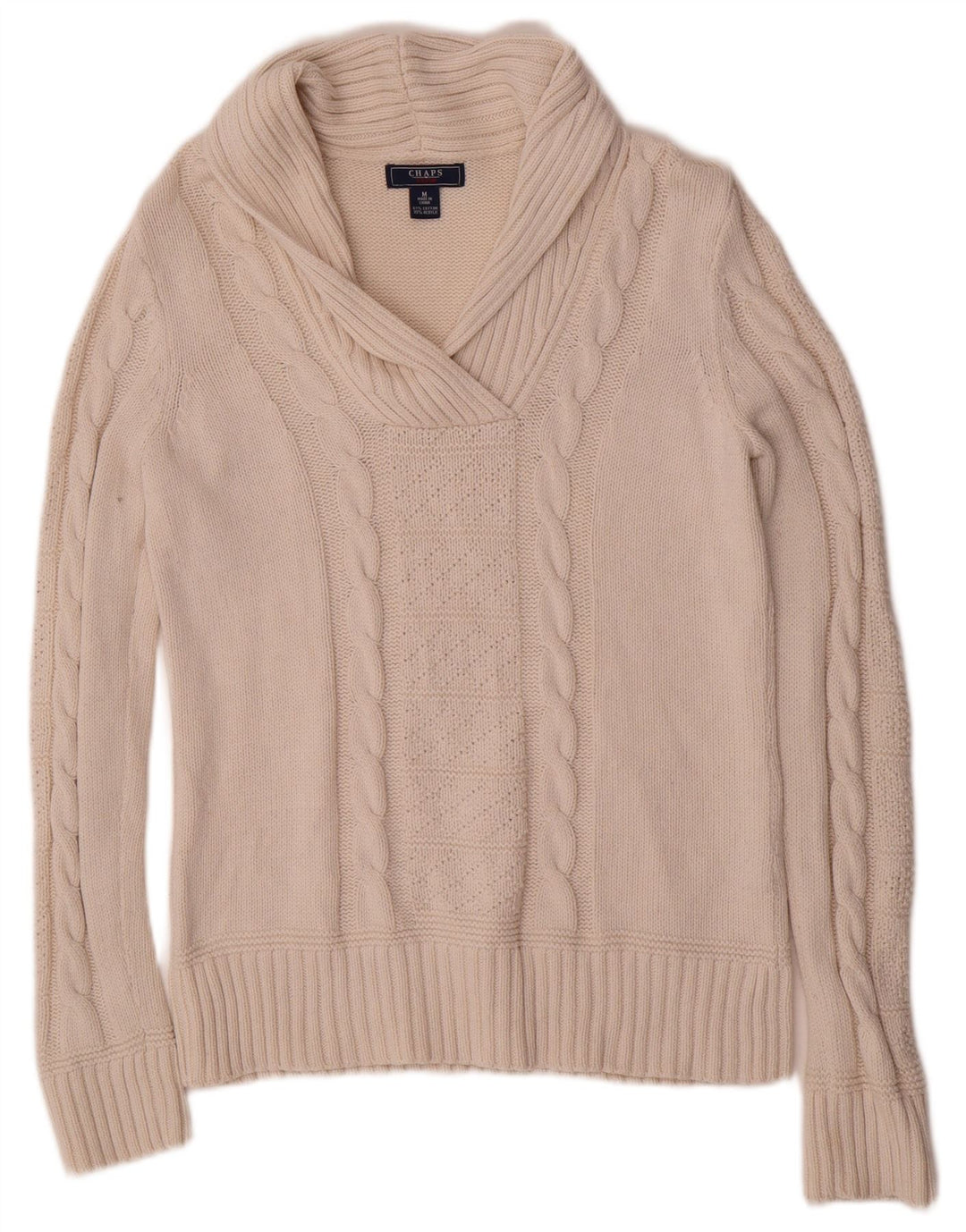 Maglione da donna Chaps con collo a scialle UK 12 Cotone bianco medio