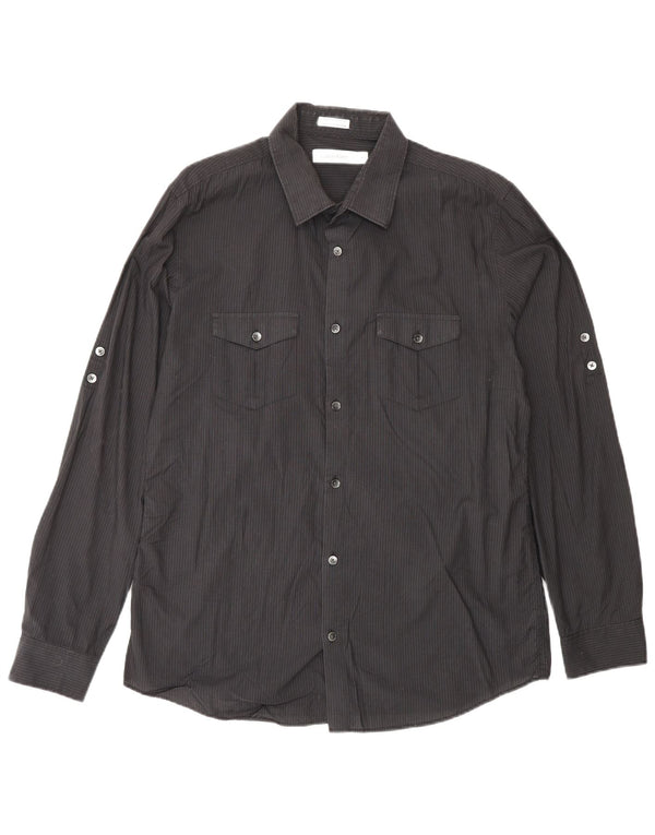 CALVIN KLEIN Camicia Uomo Cotone Rigato Medio Nero