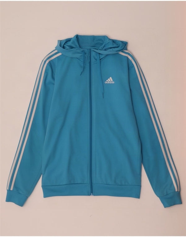 Maglione con cappuccio e zip da uomo Adidas piccolo in poliestere blu