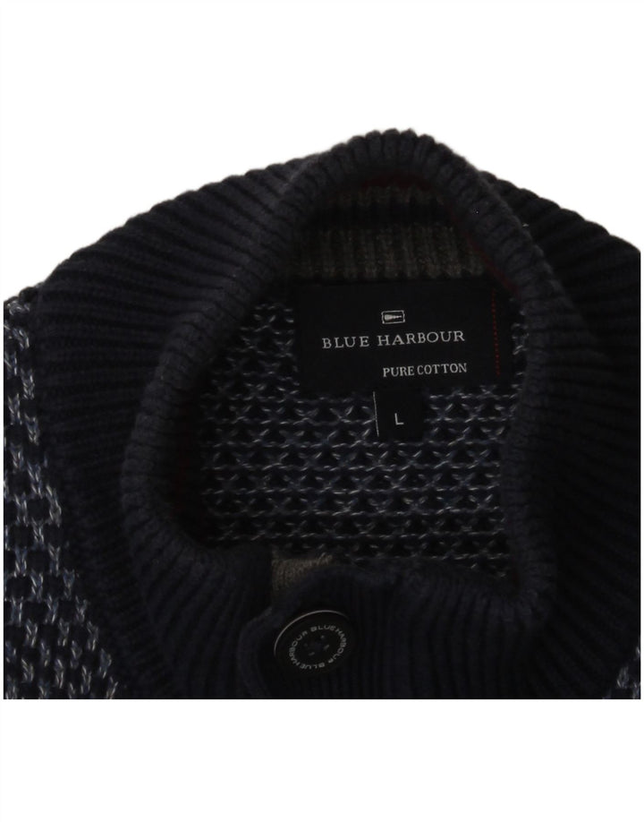 Maglione da uomo con collo a bottoni Blue Harbour, grande cotone maculato blu
