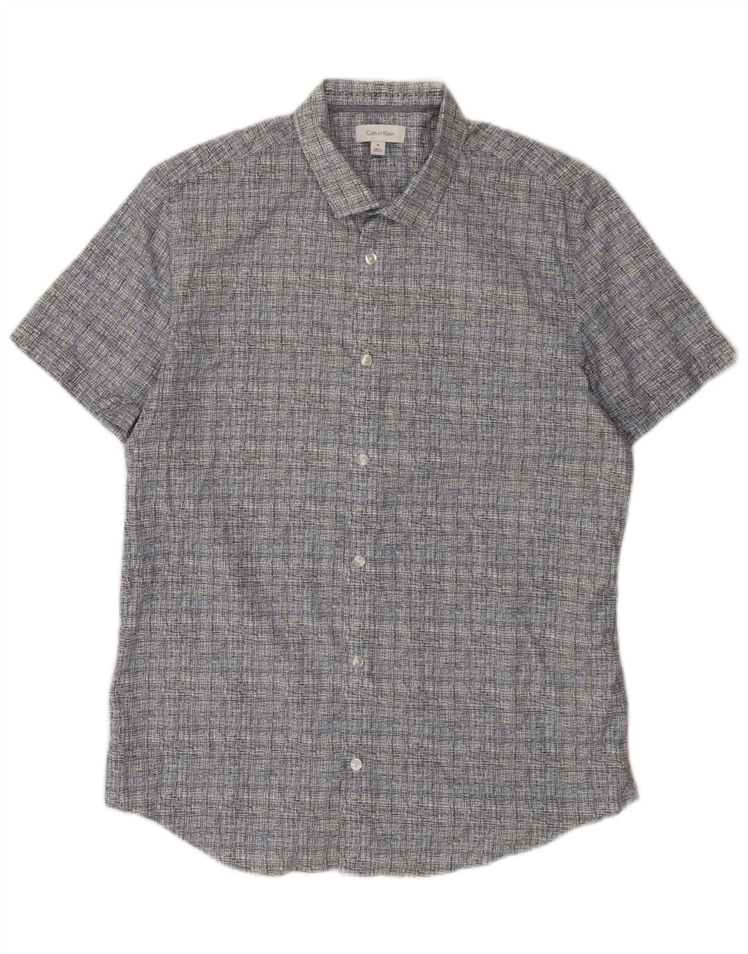 Camicia a maniche corte da uomo Calvin Klein in cotone a quadri blu medio