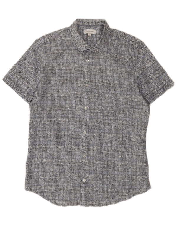 Camicia a maniche corte da uomo Calvin Klein in cotone a quadri blu medio