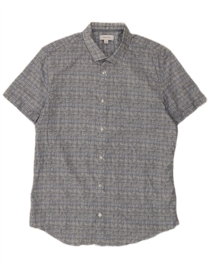 Camicia a maniche corte da uomo Calvin Klein in cotone a quadri blu medio
