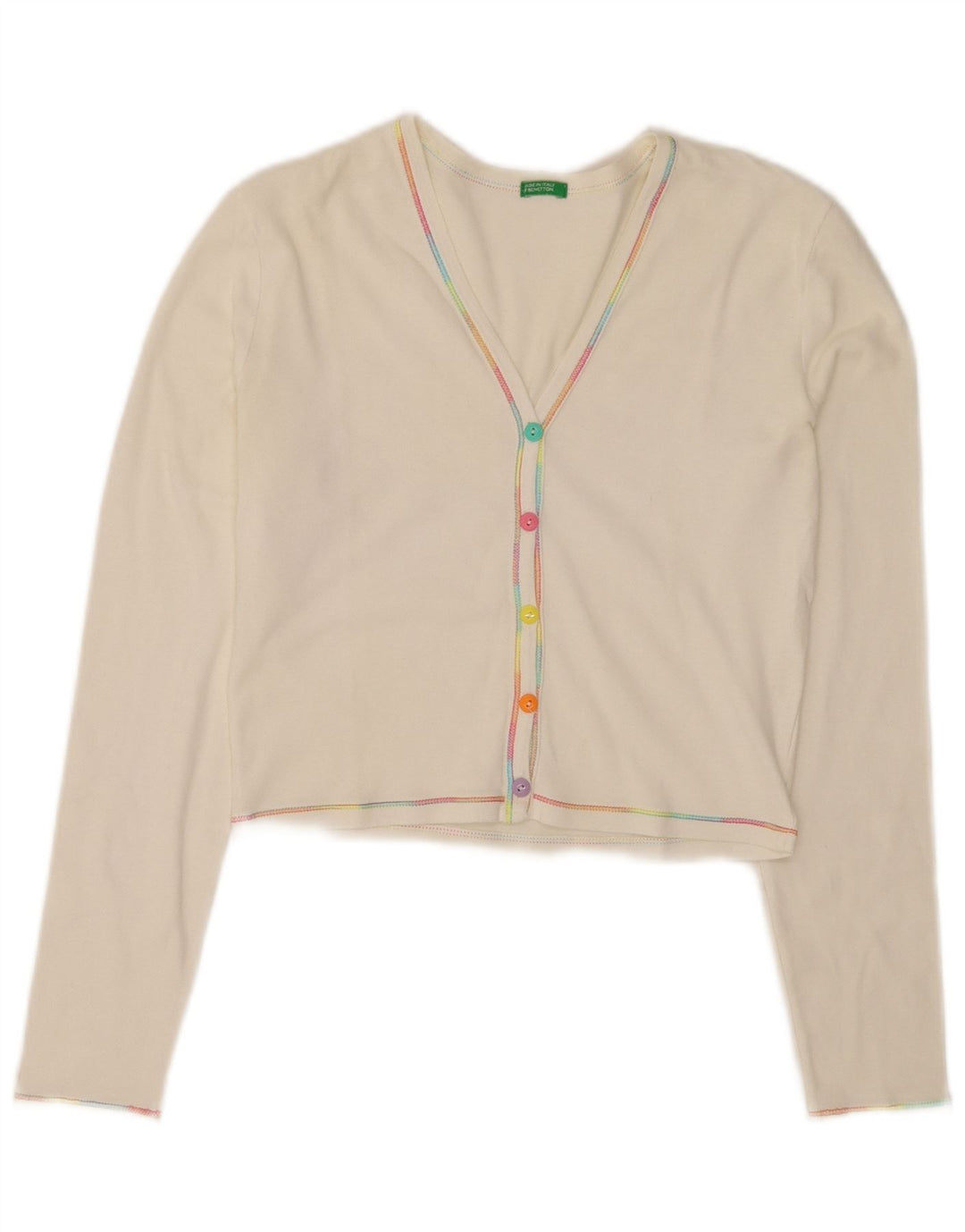 Maglione cardigan corto da donna Benetton UK 8 piccolo bianco
