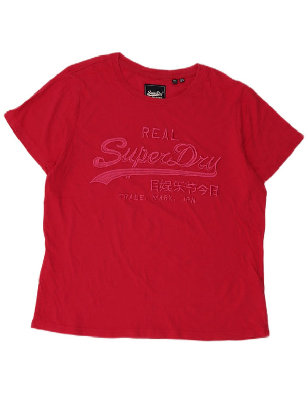 T-shirt grafica da donna Superdry Top UK 16 grande cotone rosa