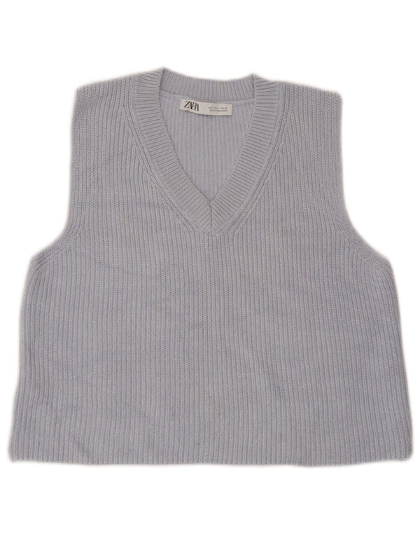 Canotta corta da donna Zara UK 10 piccola in cotone blu