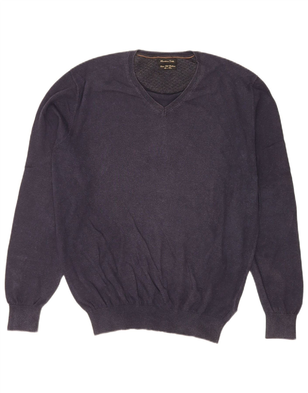Massimo Dutti Maglione da uomo con scollo a V grande in cotone blu navy